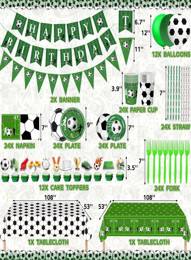 BOLAKE Soccer Party Plates Tableware Set Serves 24 Soccer Party Supplies Includes Banner Plates Cups Napkins Tablecloth for Soccer Sports Theme Birthday Supplies - Image 2
